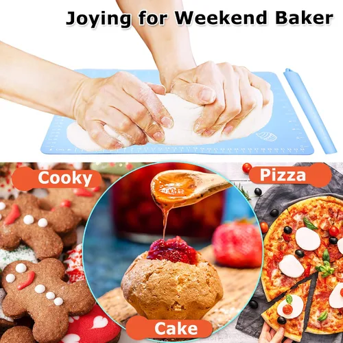 Miniatura 3 de Juego de alfombrillas de silicona para repostería, rodillo de masa de pizza para masa rodante, antideslizante, extra grande con medida, tapete