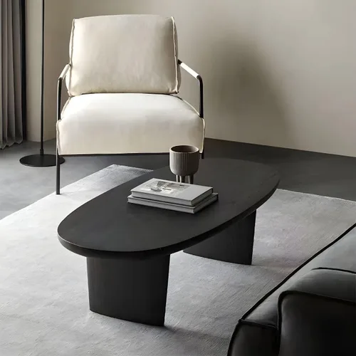 Miniatura 5 de RUNNUP Mesa de centro de madera negra ovalada, moderna, mesa de centro de decoración para sofá, mesa de cóctel para apartamento pequeño, sala