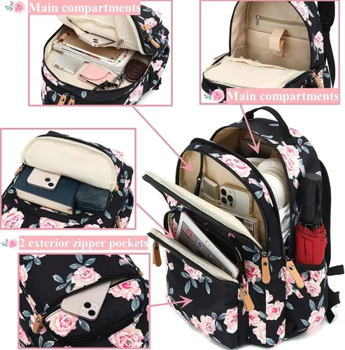 Miniatura 71 de Leaper Mochila para laptop para mujer: linda mochila floral para escuela, universidad, viajes, trabajo, mochila ligera para niños, Negro margarita