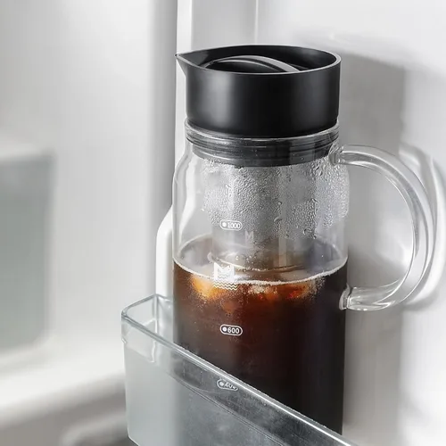 Miniatura 4 de Cafetera de café frío, jarra de café helado de 34 oz/1 L con filtro de acero inoxidable extraíble, jarra de cerveza fría de vidrio para café helado