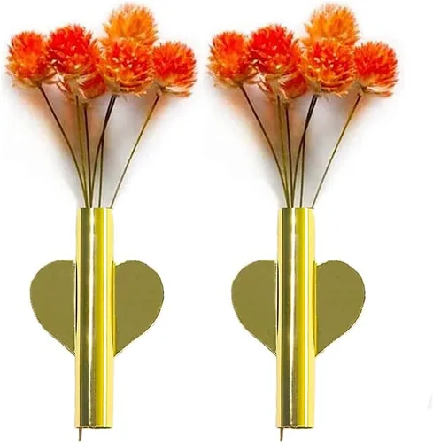 Tubo de flores montado en la pared para decoración de exhibición de flores, soporte de decoración de jarrón de metal de pared con cinta adhesiva