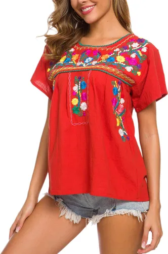 Miniatura 3 de YZXDORWJ - Cómoda blusa mexicana bordada de verano y sin mangas para mujer