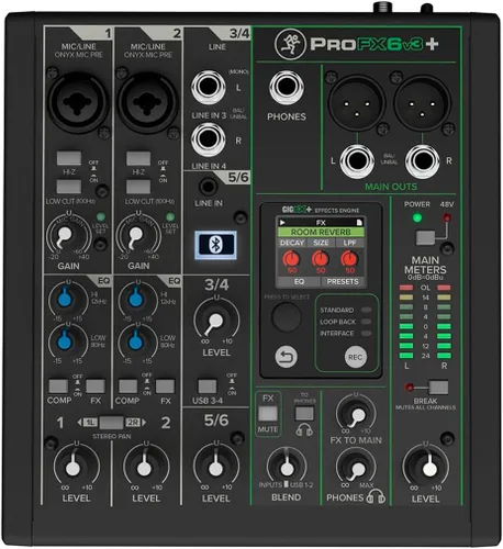 Miniatura 2 de Mackie ProFX6v3+ Mezclador analógico profesional de 6 canales con USB, preamplificadores de micrófono Onyx, motor de efectos GigFX y Bluetooth