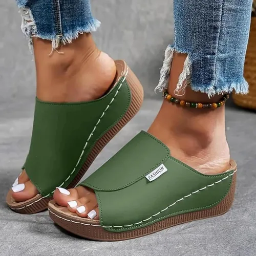 Miniatura 2 de Sandalias ortopédicas para mujer, plataforma elegante, soporte de arco de verano, casual, cómodas, ortopédicas, planas, chanclas Green