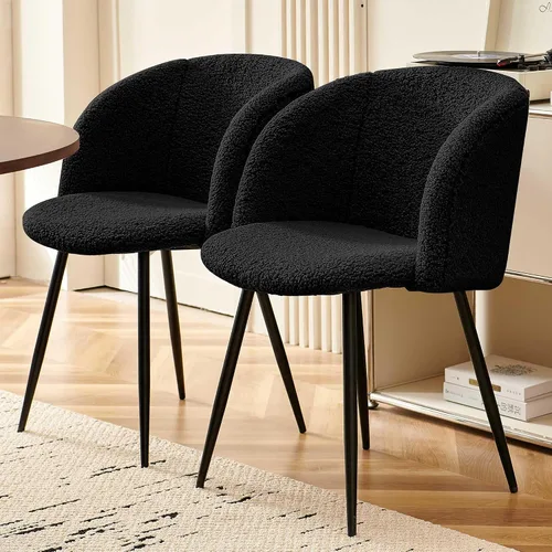 Homedot Juego de 2 sillas de comedor tapizadas de barril negro, modernas sillas de cocina de mediados de siglo, cómodas con asiento acolchado,