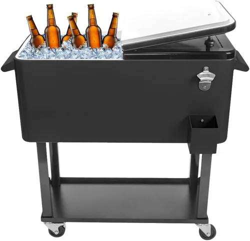 Henf Baúl de hielo con ruedas de 80 cuartos de galón con estante inferior, enfriador de bebidas portátil para patio, bar, bebida, baúl con abridor