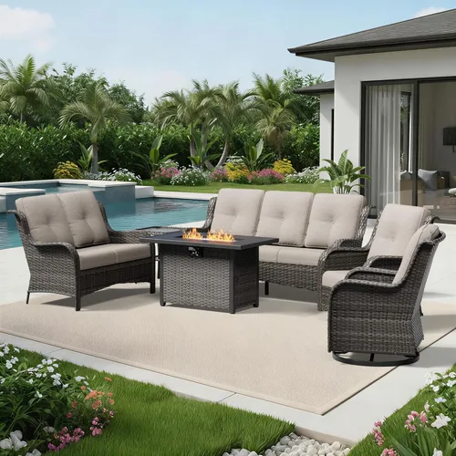 Miniatura 130 de Joyside Juego de sillas de mimbre para patio, juego de 3 piezas de mimbre para exteriores con 2 sillas reposabrazos y 1 mesa auxiliar para terraza