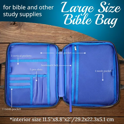 Miniatura 2 de DEHITE Funda para la Biblia para Hombres y Mujeres – Estuche para Biblia Negro Tamaño Extra Grande – Bolso de Mano – Para Libro de 11.2 x 8.4 x 1.8