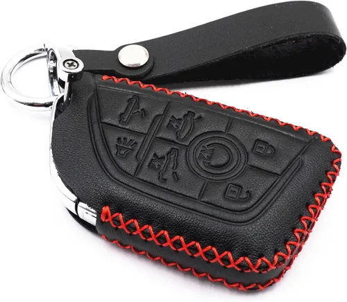 Funda de cuero para llavero con control remoto inteligente de 6 7 botones para Chevrolet Chevy Corvette C8 2020 2021 2022 2023 (negro, 7 botones)