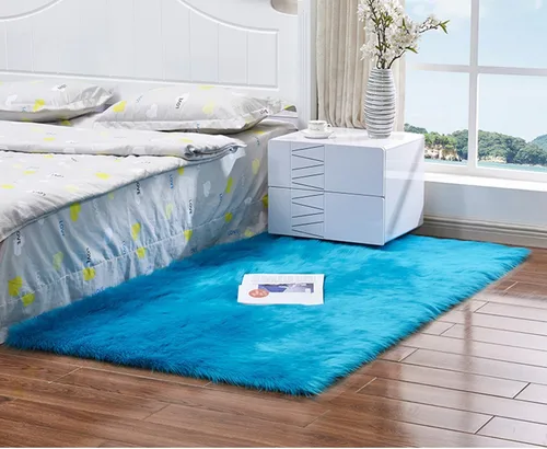 Miniatura 10 de Alfombra de piel sintética suave de lujo de piel de oveja esponjosa y lanuda para silla de dormitorio, sofá o para salón, color rosa bebé, alfombra