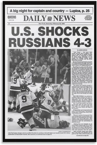 FOLIUMK 1980 - Póster olímpico de milagro de hockey sobre hielo, hace la portada del periódico y crea un milagro en el icastílo, 12 x 18 pulgadas