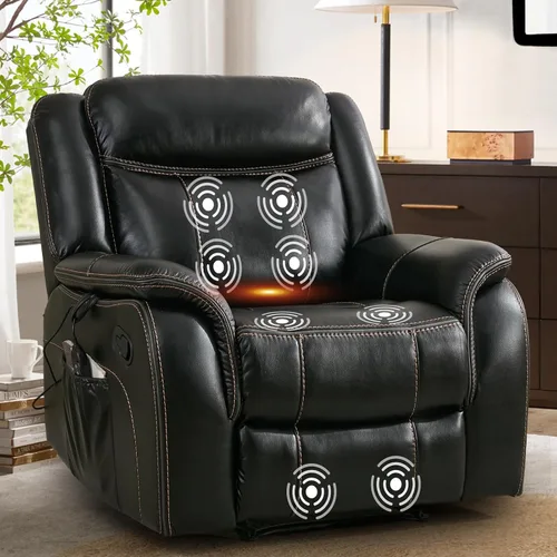Silla reclinable de masaje con calor, sillas reclinables de piel sintética para adultos, silla de descanso ergonómica reclinable manual de 39