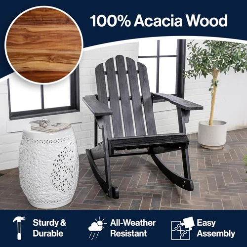 Miniatura 7 de JONATHAN Y Kiawah PAT1000D - Silla mecedora Adirondack de madera de acacia, resistente a la intemperie, para patio, terraza, jardín y hoguera, Negro