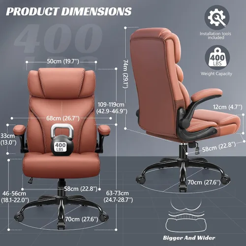 Miniatura 2 de HeroSet Silla de oficina, ergonómicas grandes y altas sillas de escritorio para computadora, silla ejecutiva de cuero transpirable con reposabrazos