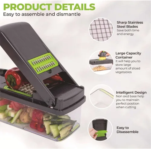 Miniatura 3 de Picadora y rebanadora de verduras 16 en 1, cortador de alimentos multiusos con cesta de drenaje para una fácil preparación de comidas, sin BPA