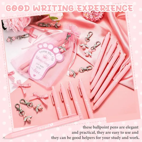 Miniatura 4 de Ctosree 250 piezas de recuerdos de baby shower, incluye bolígrafos, llaveros de ángel, bolsas de organza, tarjetas de agradecimiento para regalos