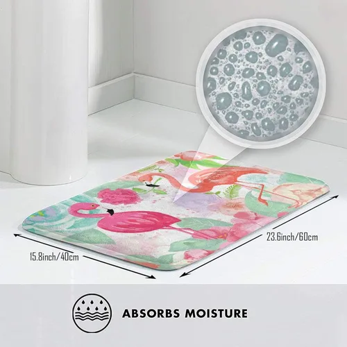 Miniatura 3 de Alfombra de baño tropical de flamenco para baño, tapetes de felpa pequeños, suaves, lavables, antideslizantes, absorbentes, alfombras de ducha