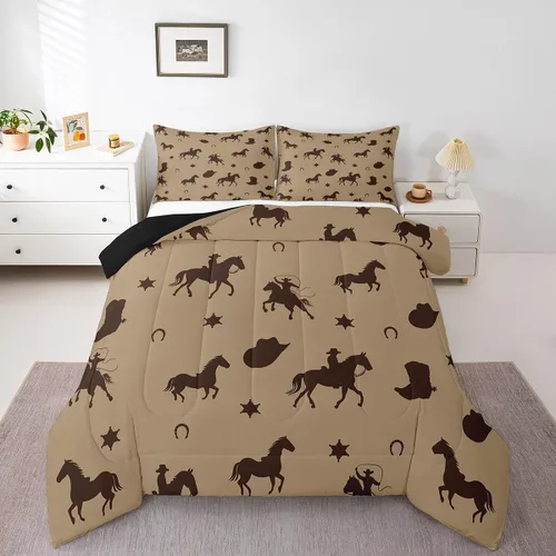 Miniatura 36 de Juego de edredón de vaquero, tamaño King, juego de ropa de cama de herradura con estrellas del oeste de Texas para adultos, hombres y niños, ropa