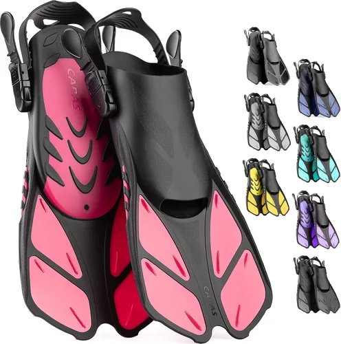 Miniatura 14 de CAPAS - Aletas de natación de talón abierto, tamaño de viaje, cortas, ajustables para buceo, adultos, hombres, mujeres y niños