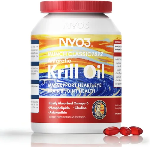 NYO3 Aceite de krill antártico con 125 mg de omega-3, 47% de fosfolípidos para la salud cardíaca y articular, equilibrio de triglicéridos, aceite