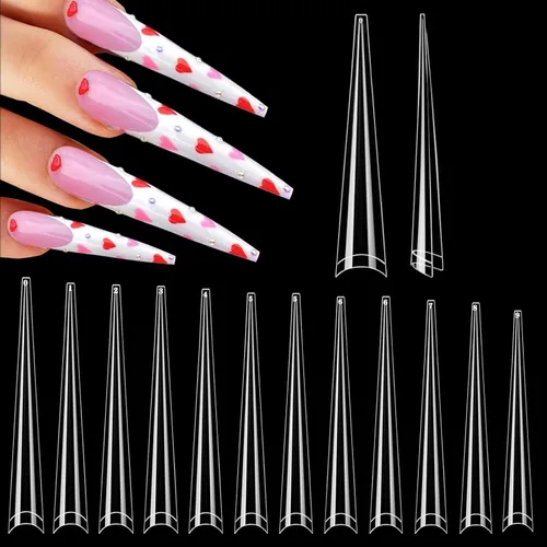Miniatura 10 de 312 piezas de puntas de uñas de tacón extra largas para uñas acrílicas profesionales, puntas de uñas de tacón de media cubierta 4XL, extensión