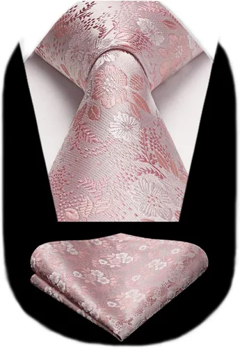 Miniatura 129 de Corbatas florales tejidas clásicas para hombre, corbata cuadrada de bolsillo, corbatas formales para hombres, boda con pañuelo