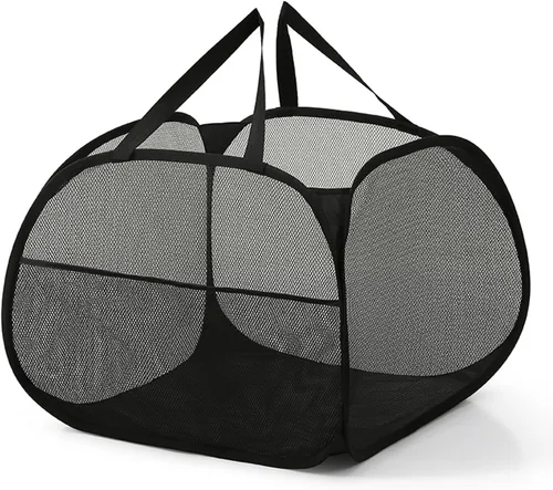 Miniatura 9 de Kimmama Cesta de lavandería plegable grande de malla, plegable con bolsillo lateral, contenedor de almacenamiento de ropa extraíble con asa