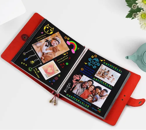 Miniatura 2 de Álbum de fotos de cuero con páginas autoadhesivas, álbum de fotos de cuero a mano, álbum familiar de boda, capacidad para fotos de 3 x 5, 4 x 6, 5 x