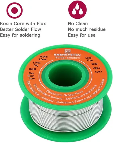 Miniatura 4 de Alambre de soldadura sin plomo Flujo de núcleo de colofonia 0.039 in Electrónica Diámetro de soldadura 0.04in Sin plomo 1.76oz 1.76 oz Sn99 Ag0.3