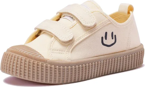 HAPPY NOCNOC - Zapatos para niños y niñas, tenis de lona con doble gancho y bucles con suela de color caramelo