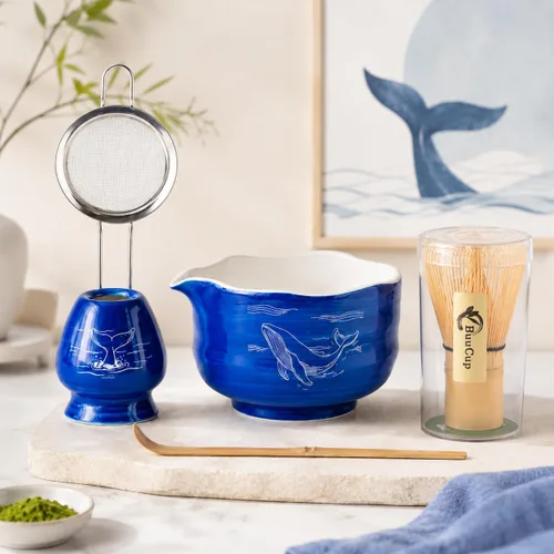 Miniatura 9 de Buucup Juego de matcha, 5 piezas de aguacate verde matcha con cuenco en forma de corazón con boquilla, batidor de bambú, cuchara, tamiz y soporte