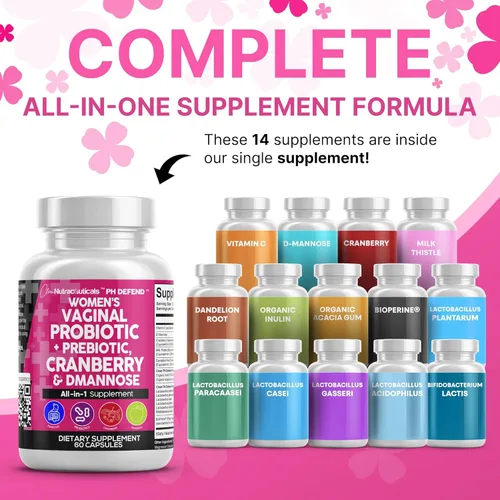 Miniatura 2 de Clean Nutraceuticals Probióticos Vaginales para Mujeres + Prebióticos 20 Mil Millones Pastillas de Arándano con D-Manosa 500 mg para la Salud