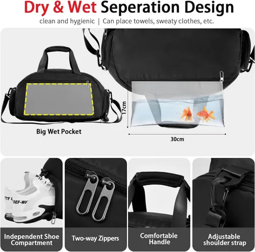 Miniatura 3 de FIORETTO 30L Sports Gym Duffle Bag with Wet Pocket & Shoe Compartment, Water Repellent Weekender Hospital Overnight Bag for Women, Sports Holdall