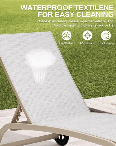 Miniatura 7 de Crestlive Products Tumbona de aluminio para exteriores con respaldo y ruedas ajustables de 5 posiciones, tumbona para todo tipo de clima para patio