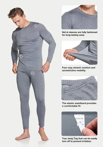 Miniatura 7 de ATHLIO - Pantalones y camisas de compresión térmicos para hombre, capa base de microfibra suave y cálida, para invierno y climas fríos.