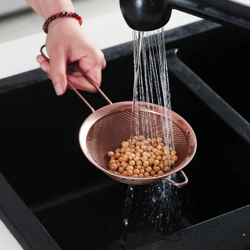 Miniatura 8 de Juego de 3 piezas de colador de malla fina de cobre, tamiz de harina de oro rosa para hornear, Clandro de acero inoxidable, Colador de té Matcha