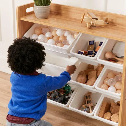 Miniatura 8 de ECR4Kids Organizador de 3 niveles con estante y 9 contenedores, almacenamiento para juguetes, natural oscuro/blanco
