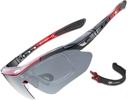 ROCKBROS Gafas de sol fotocromáticas para hombre, gafas de ciclismo para deportes, ciclismo, correr, pesca, protección UV Negro rojo