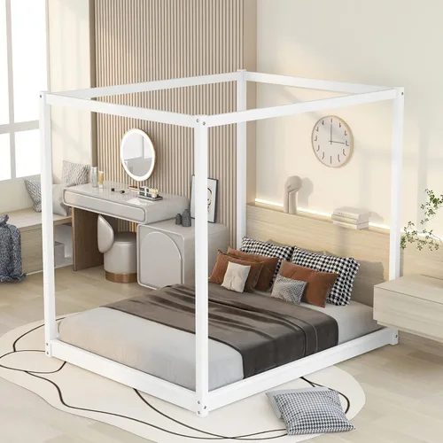 Miniatura 3 de Harper & Bright Designs Cama Queen con dosel de madera con 4 paneles de póster, marco de cama Queen con soporte de listones de madera maciza, cama