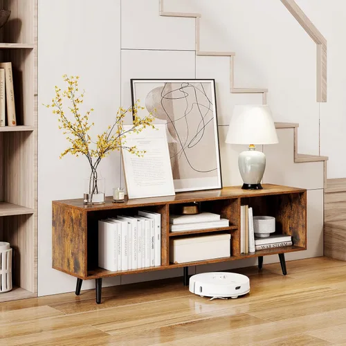 Miniatura 2 de Giantex Moderno soporte de TV para televisores de hasta 55 pulgadas, centro de entretenimiento de TV con almacenamiento, estantes abiertos y 5 patas
