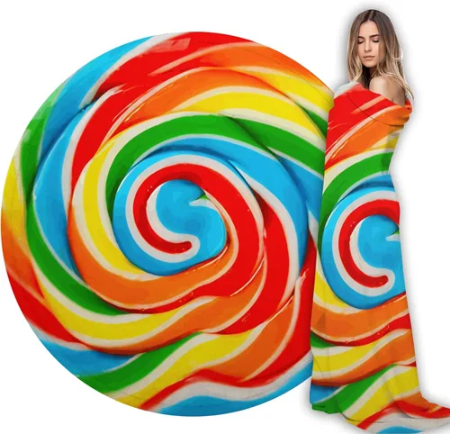 ARESD Manta de piruleta arcoíris para guardería, bebé, niños, manta redonda de felpa, regalos para niños y niñas, 35 pulgadas
