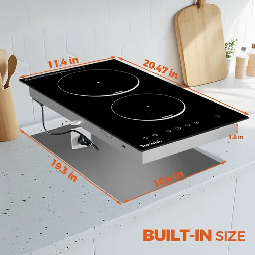 Miniatura 3 de Placa de cocina eléctrica, TOPWISH Placa de cocina eléctrica de 2 quemadores empotrable, 110V enchufable, quemadores de estufa para cocinar, estufa