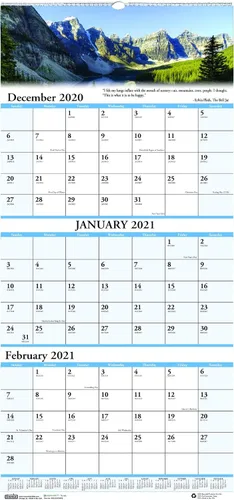 House of Doolittle HOD3638-21 - Calendario de pared 2021, vista de tres meses, paisajes paisajísticos escénicos, 12.25 x 26 pulgadas, diciembre -