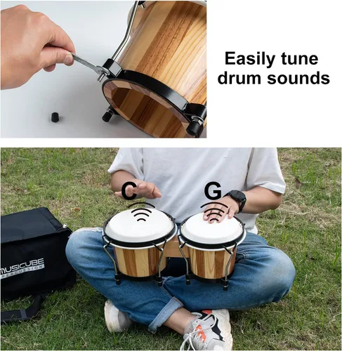 Miniatura 3 de Tambores Bongo para Niños Adultos Profesional 6" y 7" Tambores Bongo Afinables Hechos a Mano Instrumento de Percusión con Llave de Afinación y Bolsa