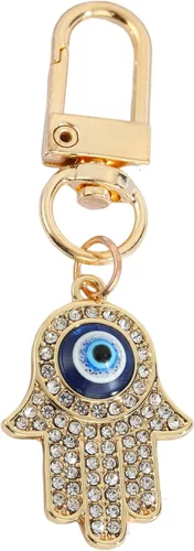 Llavero de mano Hamsa con corazón dorado y mal de ojo para coche, bolso de mano, amuleto de buena suerte, dorado (Hand Gold), F
