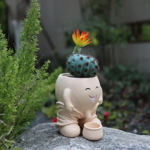 Miniatura 2 de Dolkgy Bonita maceta de cabeza, divertida maceta para plantas para decoración de interiores y exteriores, macetas únicas de cactus para oficina