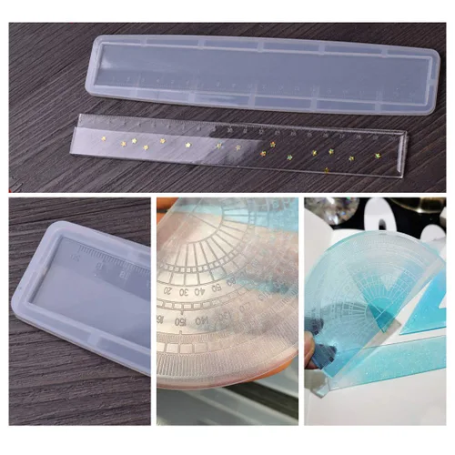 Miniatura 5 de 4 moldes de resina de regla, moldes de fundición geométrica con triángulo, cuadrado y transportador, molde de silicona con escala para kit