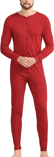 COLORFULLEAF Ropa interior térmica de algodón para hombre, trajes de unión Henley Onesies capa base