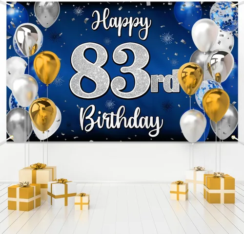 Miniatura 364 de Decoración de feliz cumpleaños 35, globo azul y plateado de 35 años, cartel grande de telón de fondo de cumpleaños, suministros para fiesta de 35th