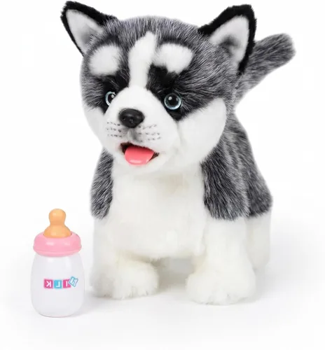Miniatura 10 de Juguete de perro de peluche electrónico caminante de Pomeranian, cachorro realista interactivo robot mascota perro, caminando, ladrando, moviendo
